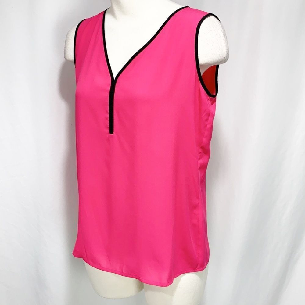 Calvin Klein Hot Pink Sleeveless Shell w Black Trim XS - Picture 2 of 6